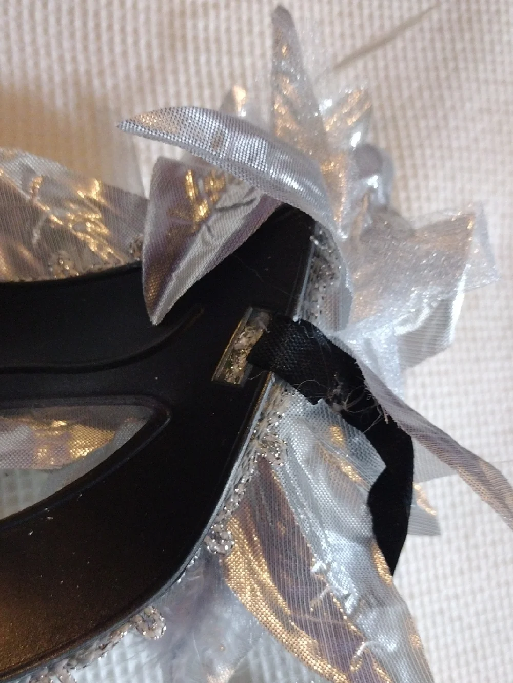 Silver Sequin Masquerade Mask with Fabric Flower